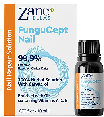 Zane Hellas Fungucept Nail.Nagelreparaturlösung für Hände und Füße. Ideal bei entfärbten, dicken und zerfallenen Nägeln. 100% natürlich mit Oreganoöl. 0,33 oz – 10 ml.
