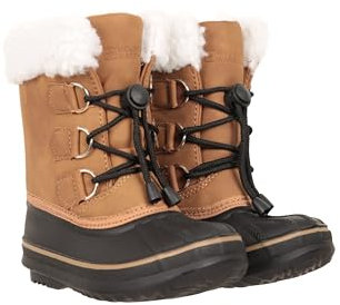 Mountain Warehouse Sportliche Adaptive Schneestiefel zum Schnüren für Kleinkinder - Schneefeste Schuhe mit Sherpa-Futter und runden Schnürsenkeln, Jungen und Mädchen Braun Kinder-Schuhgröße 27 DE