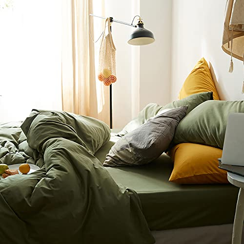 AShanlan Bettwäsche Set 200x200 cm Olivgrün Uni Einfarbig Bettbezug mit Kissenbezug 80x80 cm 100% Weiche und Angenehme Mikrofaser 3 Teilig Bettwäsche mit Reißverschluss für Doppelbett