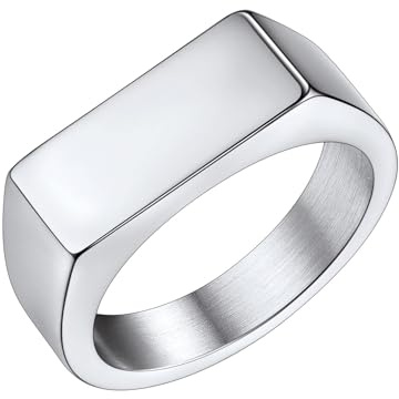 Bestyle High Polished Men's Stainless Steel Simple Square Diamond Shaped Signet Band for Men, Cool Pinky Ring for Father and Husband,Size 7