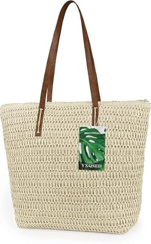 YXQSED Bolso de playa Playa al aire libre Bolso tejido a mano de ratán Moda Casual Gran capacidad Bolso de paja Bolso de almacenamiento Bolso de playa Bolso de ratán vintage