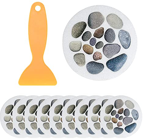 10Pcs Non-Slip Bathtub Stickers, Bath Stickers Non Slip, Bathtub Decoration Sticker Stone Pattern Decoration Non Slip Shower Stickers Bath Safety Stickers with Plastic Scraper for Bath Shower