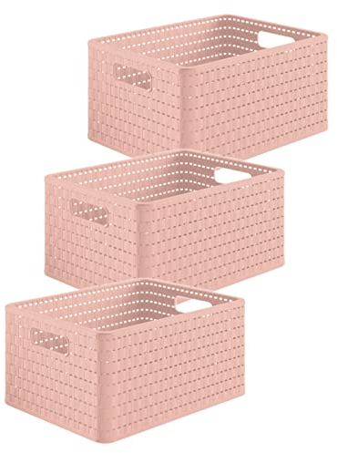 Rotho Country 3er-Set Aufbewahrungsbox 18l in Rattan-Optik, Kunststoff (PP) BPA-frei, pink, 3 x A4/18l (36.8 x 27.8 x 19.1 cm)