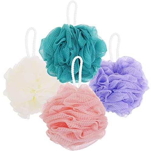 DVHOK 4 Pièces Éponge De Bain, 60g Boule de Douche, Aux Hommes et Aux Femmes pour Exfolier la Peau Nettoyer la Peau Apaisante (Mix Couleurs)