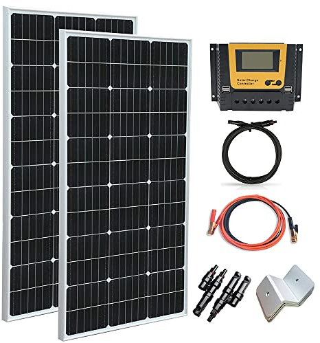 Gasolarxy 200w Solarpanel Kit 12v 24v 2 Stück 100 watt Solarmodule Photovoltaik Solarzelle 20A Solarladeregler für 12V Batterien, Wohnmobil, Garten, Camper, Boot (watts, 200)