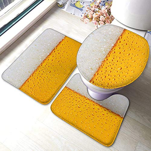 IUBBKI Beer Comfort Flanell Badezimmerteppich Matten Set 3 teilig weich rutschfest mit Stützpolster Badematte + Konturenteppich + WC-Deckelbezug saugfähig