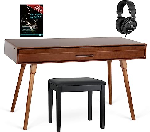 Classic Cantabile DP-730 WN Digitalpiano Walnuss Set - Tisch mit eingebautem Piano - 88 Tasten mit Hammermechanik - Inklusive Notenhalter, Pedaleinheit, Klavierbank, Kopfhörer und Schule - Walnuss