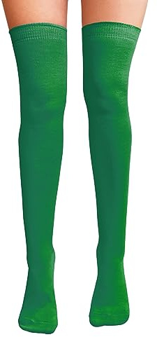 NuJake Over The Knee Thigh High Socks Girls Plain Cotton Lycra Cosplay School Sox (Irish Green)