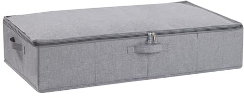 YheenLf Under Bed Storage Box with Lid, 60×30×15 cm Foldable Wardrobe Organiser with Reinforced Handles for Blanket, Sheets, Clothing, Shoes, Grey, 1-Pack