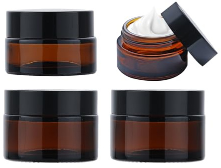 2Pcs 20ml + 2Pcs 30ml Amber Glass Jars, Empty Cosmetic Jars with Lids, Empty Glass Pots Face Cream Lotion Storage Jar for Make Up, Sample, Travel Use