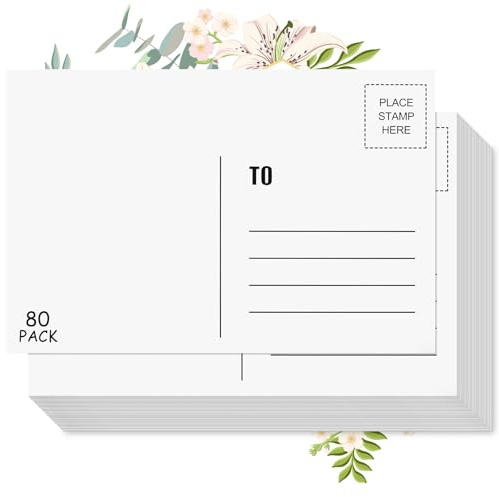 COIDEA Tomma vykort för post, 80 vykort för post, 300 GSM vit 10 x 15 cm kartong papper M utskrivbara vykort bulk till födelsedag, tack, visitvykort