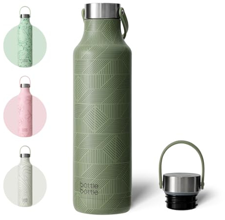 BOTTLE BOTTLE 600ml Insulated Water Bottle with Handle Hiking Drink Flask (Stripes Green)