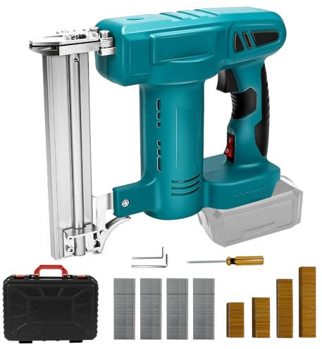 Pistola de clavos recargable compatible con batería de litio Makita de 18 V, 80 disparos/min 100 W, grapadora eléctrica para madera, con 500 clavos y 500 pinzas – sin batería ni cargador