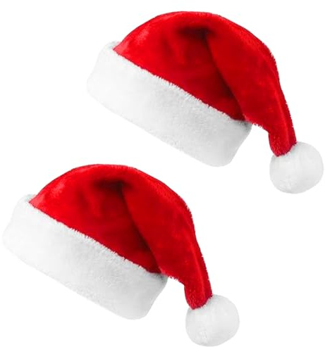 IFQKNUYL 2pcs Cappello Babbo Natale In Peluche Morbido, Cappello di Babbo Natale, Cappello Natale per Adulti Unisex, Cappellini Natale Ideali per Feste di Famiglia, Weihnachtsmarkt(Short-haired)