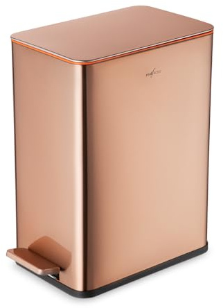 RED FACTOR Schmaler 10L Edelstahl Treteimer für enge Räume – Mülleimer mit Soft-Close-Deckel und herausnehmbarem Inneneimer für Bad, Küche, Schlafzimmer oder Büro (Kupfer)