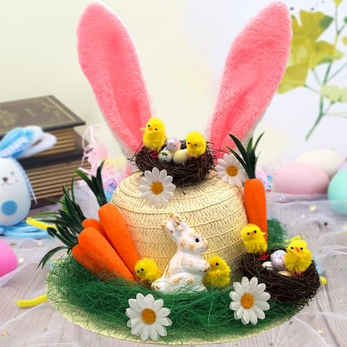 Easter Bonnet Kit,DIY Easter Hat for Kids Boys Girls Gifts,Easter Handmade DIY Hat,Easter Cartoon Cap,Easter Bonnet Hat for Children's Easter Craft Supplies Decorations (Color 1)