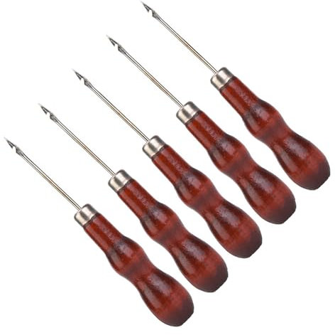 5PCS Wooden Handle Awl Hole Punch Sewing Stitching Tool for Leather Craft