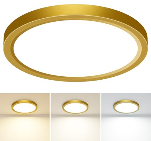 slochi Bathroom Light, 3000K/4000K/6500K 3 Color Temperature, Waterproof, Round, Modern, Flush Ceiling Light for Bathroom, Kitchen, Bedroom, Hallway and MoreØ30CM(Gold)