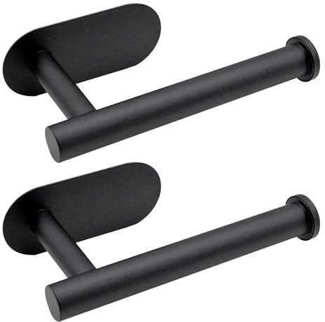 2 Soportes para Papel Higiénico Sin Taladro, Portarrollos Negro de Acero Inoxidable, Soporte Autoadhesivo para Papel de WC para Baño y Cocina