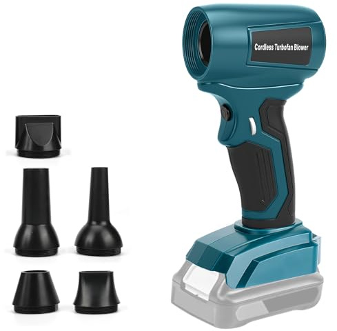 Mini Akku Laubbläser Gebläse Kompatibel mit Bosch 18V, 30 m/s, 130000 U/min Bürstenloser Motor, 5 Düsen inklusive, Leicht und Tragbar für Terrasse, Rasen, Auto Reinigung und Camping (ohne Akku)