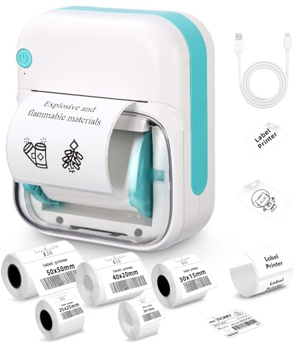 heuchaey Bluetooth Label Printer with Labels, Thermal Labeler, Self-Adhesive, Mini Label Printer, Portable Labeling Device, for Barcode, Logo, Office Supplies, Compatible with iOS and Android