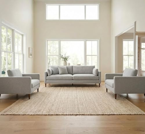 FURNISHFUL FINESSE Alfombra rectangular de algodón de yute de 9 x 12 pies, grande, tejida a mano, para sala de estar, dormitorio, cocina, zona de alto tráfico, rústico, vintage, bohemio (blanco roto