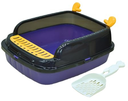 Kattlåda, Öppen topplåda for husdjurssand Kattsandsbassäng Stänksäker med skopa Höj kattsandsfack for alla typer av kattsandkatt(Violet,M)