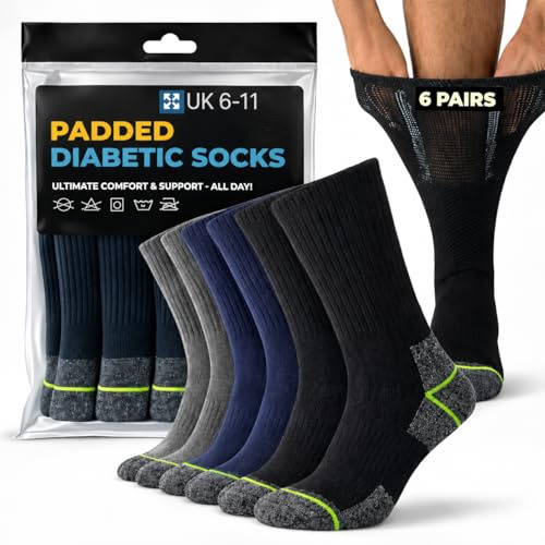 Towelogy Diabetic Work Socks for Men Heavy Duty Thick Mens Boot Socks Loose Fitting Soft Top Cushioned Work Socks UK SIze 6-11 (6, Black)