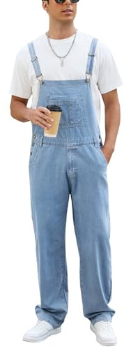 LBDLONGBIDA Men's Overalls Fashion Relaxed Fit Coveralls Work Utility Denim Romper Women Bib Jumpsuit with Zipper, Light Blue1, S