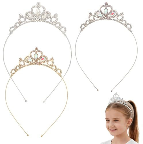 3 Pezzi Principessa Tiara per Ragazze, Corona Bambina per Bambini, Fascia Cristallo Tiara, diadema, Cerchietto Corona Bambina, Tiara Compleanno, Cerchietto da Principessa Per Ragazze carnevale
