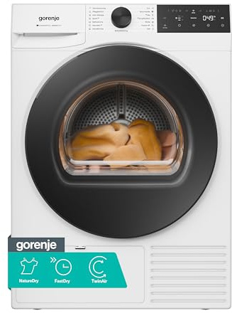 Gorenje D5G48D Trockner/Kondensation mit Wärmepumpe /8kg /15 Programme/ConnectLife/Made in EU/FastDry/TwinAir/Feuchtesensor/NatureDry/Anti-Allergie/Knitterschutz/EasyClean-Filter/EEK: D