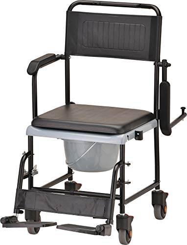 NOVA Medical Products Drop Arm (for Easy User Transfer) Transport Chair Commode, Rolling with Locking Wheels & Removable Padded Seat, Hammertone 1 Count