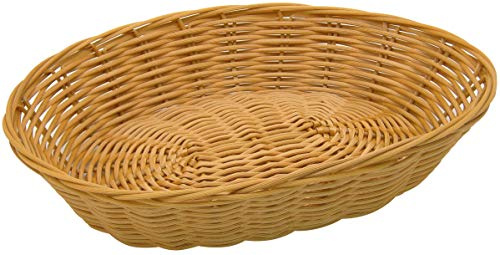 Fackelmann Cesta Multiusos de Polietileno para servir Pan, Fruta y Alimentos, 28X22X6Cm, Color Mimbre natural, Apta para limpieza en Lavavajillas,1 ud.