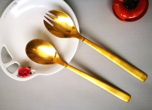 Jolie Maison Couverts à salade, 24.3cm Lot de 2, cuillère et fourchette, EN ACIER INOXYDABLE 18/0 doré