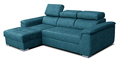 Robin Silver Ecksofa mit Schlaffunktion Bettkasten 3 Verstellbare Kopfstützen Sofa L-Form Schlafsofa Freistehende Eckcouch Schlafcouch Wohnzimmermöbel Wohnlandschaft Links Blau