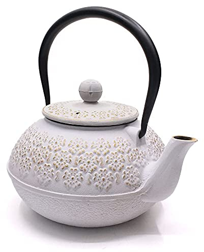 Webao Teiera in Ghisa con Infusore, 800ml Giapponese Bollitore Tetsubin per Preparare Ottimo Te, Sakura bianco