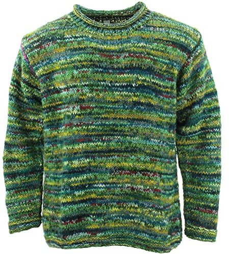 LOUDelephant - Maglione in lana lavorata a maglia grossa, motivo a righe arcobaleno, retrò, 100% lana, ampio, oversize, caldo, S