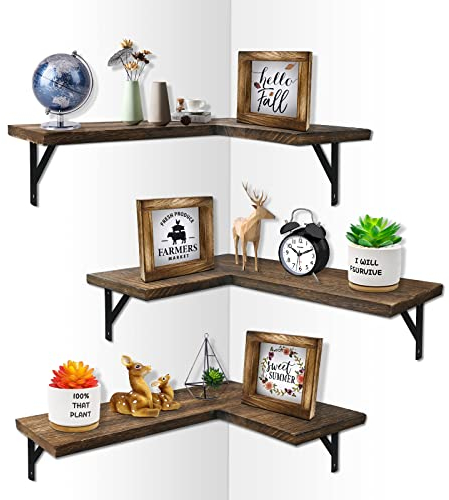 Mailesi 3 Satz Eck-Schwimm Regale, Wandmontage, Rustikale Holzwand-Aufbewahrungs-Organizer-Regale für Schlafzimmer, Wohnzimmer, Bad, Küche, Büro, Bauernhaus
