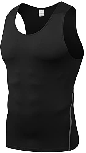 Anawakia Canottiere a Compressione da Uomo Cool Dry Atletiche Senza Maniche Canottiera a Compressione Base Layer, nero, L