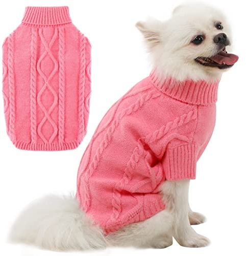 Hundepullover Kleine Hunde, Rollkragen Klassischer Haustier Katze Hunde Strickpullover, Warmer Welpen Pullover Winter Hundebekleidung Kleine Mittelgroße Pink XXL