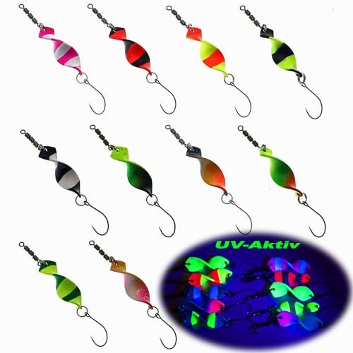 Njord Kalastus Messeneuheit 2024 Spoons Forelle Mega Twist 10 Stück in Spoonbox | Forellen Angeln Spoon Set Forellenköder | Forellen Blinker Angeln Forelle | Forellen Spinner Set Trout Spoon (2,8g UL)