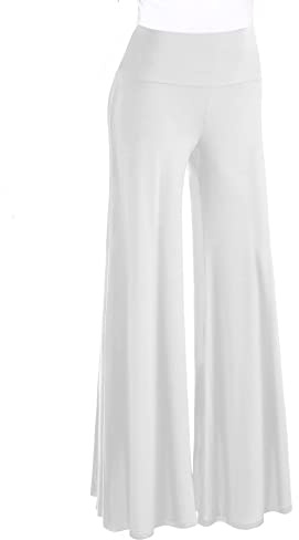 Cegerne Pantaloni da Donna Pantaloni Palazzo Elasticizzati a Gamba Larga a Vita Alta, Bianco, S