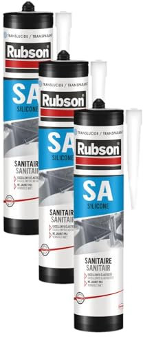 Rubson SA Mastic Sanitaire Translucide, Mastic silicone acétique contenant des antifongiques puissants, Joint sanitaire étanche pour tous matériaux émaillés, translucide, 300 ml (Lot de 3)