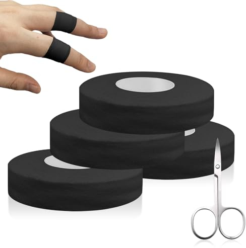 4 Rollen Schwarz Fingertape Stark, Wasserfeste Klettertape, Hautfreundliches Sporttape für Handball, Volleyball, Elastisches Kinesiologie Tape für Torwart Training, Physio-Tape für Kraftsport(40cm)