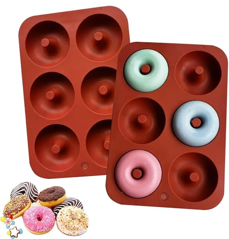 ZEACCT 2 Stück Silikon Donut Formen, Donut-Form Mit 6 Mulden, Rund Donut-Formen Backform, Antihaftbeschichtet Silikon Donut Formen, für Kuchen, Bagels, Muffins, Geeignet (Ziegelrot)