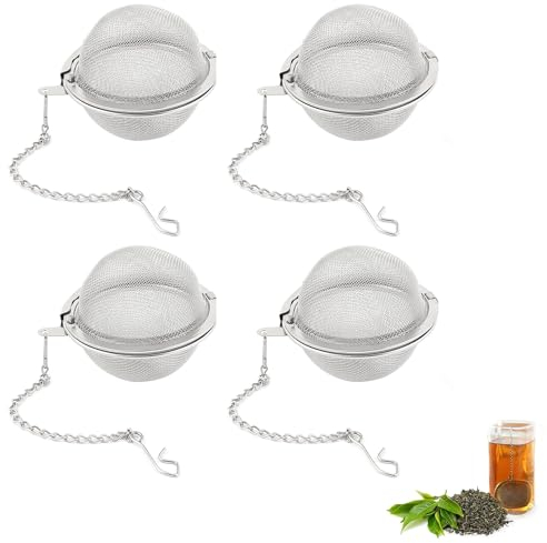 Toulifly Filtres à Thé, Boules à Thé, 4pcs Filtre à Thé avec Chaîne, Passoire à thé en acier inoxydable, Infuseur à Boules de Thé, Filtre à épices pour tasse à thé en vrac, Pour la plupart des tasses