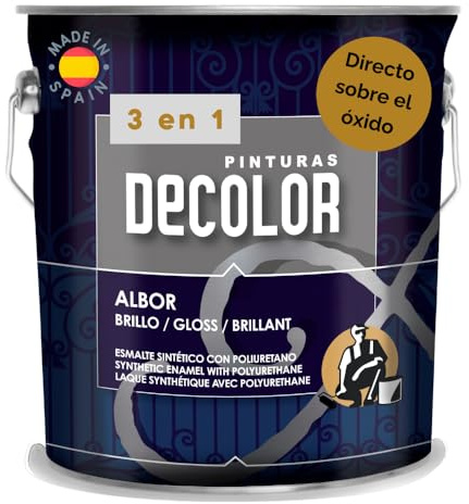 PINTURAS DECOLOR- Esmalte Antioxidante Brillo Directo Sobre Óxido, Sin imprimación. ALBOR 3en1. (ROJO CARRUAJES) 4 lt - Variedad Colores