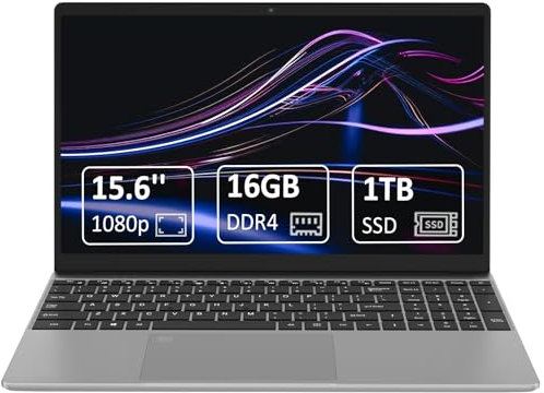 2025 Neueste 15.6 Zoll FHD Laptop|16GB RAM 1TB SSD|Quad-Core Celeron N5095|QWERTY Tastatur mit Hintergrundbeleuchtung|Fingerabdruckleser|WiFi |HDMI|Notebook Computer für Unternehmen und Studenten|