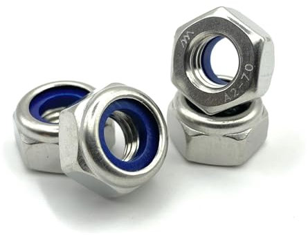Tuerca Nylstop M2,5 de acero inoxidable inafloble, diámetro de 2,5 mm, tuercas de freno de 2,5 mm, autobloqueante hexagonal autofrenado DIN 985, acero inoxidable A2-70 (V2A/304) con anillo de nailon