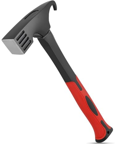 OutdoorPro Camping Hammer with Tent Stake Remover - 10.8 Heavy Duty Multifunctional Steel Mallet Tool, Ergonomic Rubber Grip Handle for Camping Gear & Survival Kits